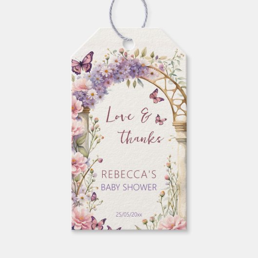 Betoverde tuin vlinders baby shower gunst cadeaulabel (Voorkant)