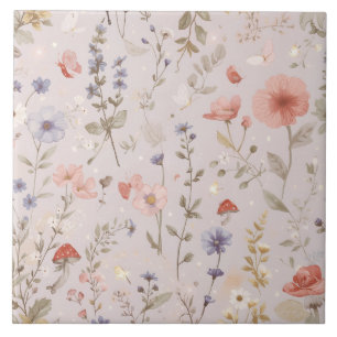 Betoverde Tuin Wilde Bloem Vlinder Botanisch Tegeltje