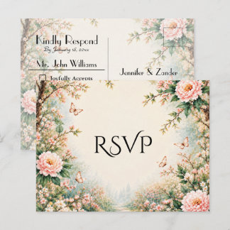 Betoverde Tuin Wilde Bloem Vlinder Trouw RSVP Uitnodiging Briefkaart