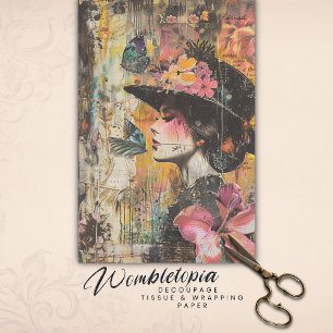 Betoverde vlinder dame   Floral Ephemera Collage Tissuepapier