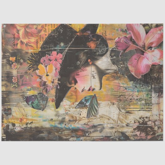 Betoverde vlinder dame | Floral Ephemera Collage Tissuepapier (Voorkant)