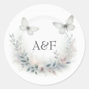 Betoverde Vlinder Monogram Huwelijk Ronde Sticker