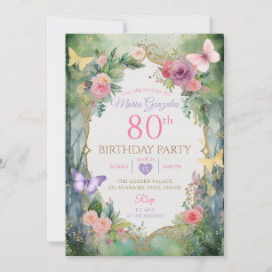 Betoverde Vlindertuin 80ste Verjaardagsfeest  Kaart
