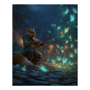 Betoverde Vos Muzikant met Glinsterende Geesten Perfect Poster