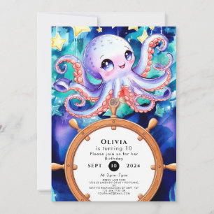 Betoverde Waterverf Octopus Verjaardag Kaart