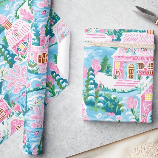 Betoverde Winter Pastel Roze Gingerbread Kerstmis Cadeaupapier