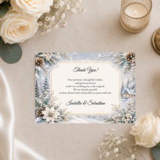 Betoverde Winter Wonderland Elegantie Bruiloft Bedankkaart
