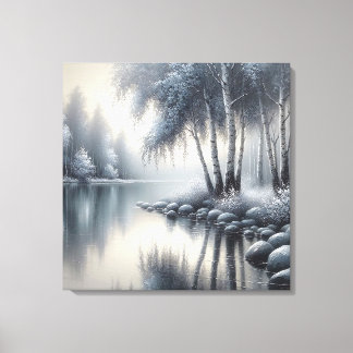 Betoverde Winter Wonderland: Sereniteit weerspiege Canvas Afdruk