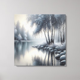 Betoverde Winter Wonderland: Sereniteit weerspiege Canvas Afdruk