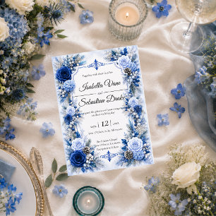Betoverde Winterblauwe Elegante Bruiloft Kaart