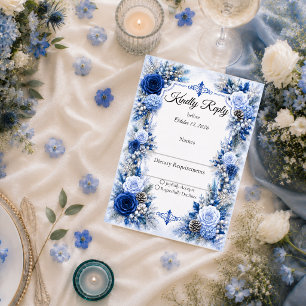 Betoverde Winterblauwe Elegante Bruiloft RSVP Kaartje