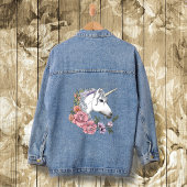 Betoverde Witte Eenhoorn Bloemen Roze Zwart Denim Jacket