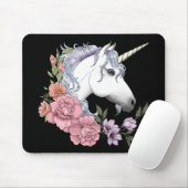 Betoverde Witte Eenhoorn Bloemen Roze Zwart Muismat (Met muis)