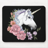 Betoverde Witte Eenhoorn Bloemen Roze Zwart Muismat (Voorkant)