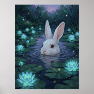 Betoverde Witte Konijn Waterlelie Vijver Magische  Poster