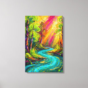 Betoverde Zonnige Rivier Abstract Impressionisme Canvas Afdruk