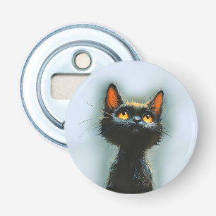 Betoverde zwarte kat button flesopener