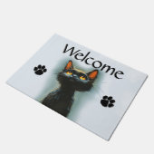Betoverde zwarte kat en pootafdrukken welkom deurmat (Schuin)