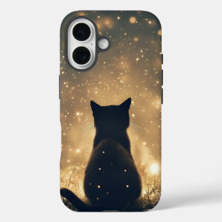 Betoverde Zwarte Kat Met Vuurvliegjes Kunstwerk iPhone 16 Hoesje