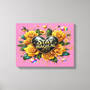 Betoverend boeket van gouden Rozen en hart 16x12 Canvas Afdruk