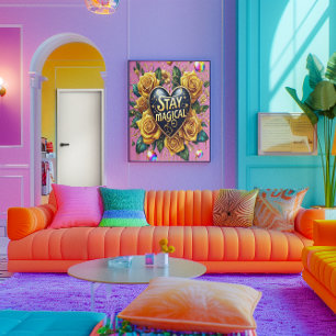 Betoverend boeket van gouden Rozen en hart 24x36 Poster