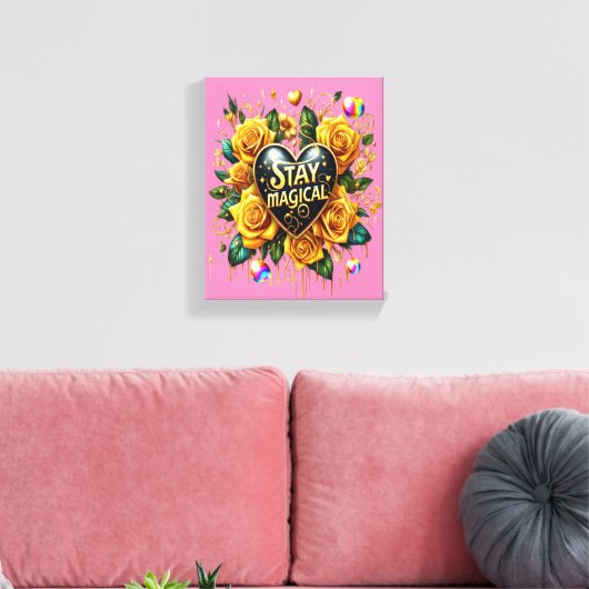 Betoverend boeket van gouden Rozen en hart 8x10 Canvas Afdruk (Insitu (Woonkamer))