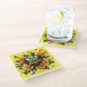 Betoverend boeket van gouden Rozen en hart Glazen Onderzetter (Schuin)