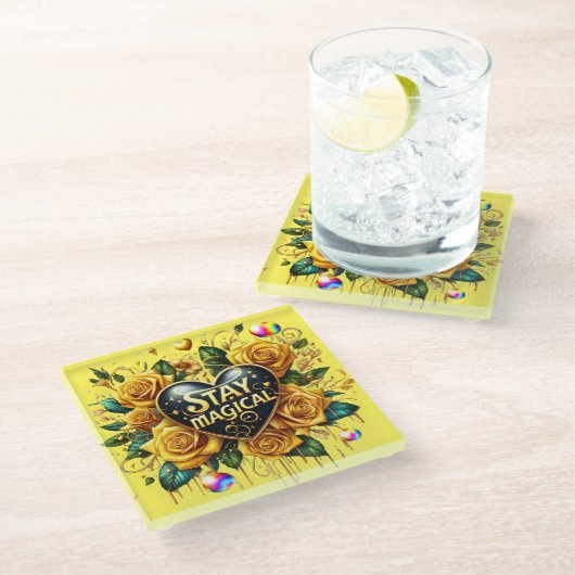 Betoverend boeket van gouden Rozen en hart Glazen Onderzetter (Schuin)