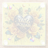 Betoverend boeket van gouden Rozen en hart Glazen Onderzetter (Achterkant)