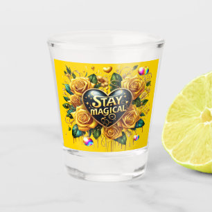 Betoverend boeket van gouden Rozen en hart Shot Glas