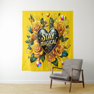 Betoverend boeket van gouden Rozen en hart Wandkleed