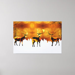 Betoverend Bos Trio: Oosterse Herten Kunst Canvas Afdruk