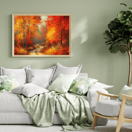 Betoverend Bospad Poster Rode Bomen Wonderland