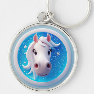 Betoverend Cartoon Paard Portret Met Sterren Sleutelhanger