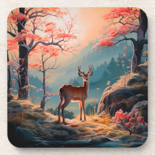 Betoverend herfst herten bos scene ontwerp bier onderzetter