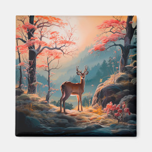 Betoverend herfst herten bos scene ontwerp magneet
