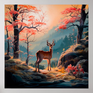Betoverend herfst herten bos scene ontwerp poster
