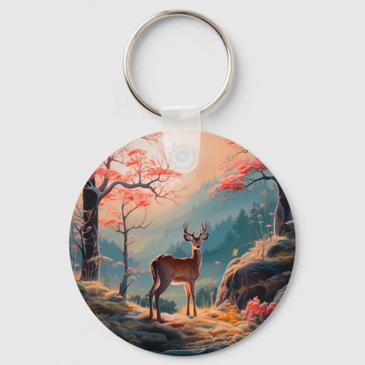 Betoverend herfst herten bos scene ontwerp sleutelhanger (Voorkant)