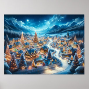 Betoverend Kerstmisdorp 's Nachts Poster