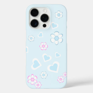 Betoverend lichtblauwe en roze bloemen en harten  iPhone 16 pro hoesje