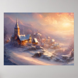 Betoverend met sneeuw bedekt dorp poster