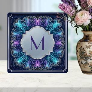 Betoverend Monogram Teal Paarse Wervelingen Decora Tegeltje