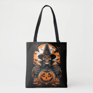 Betoverend skelet met Jack-O'-Lantern Halloween Draagtas