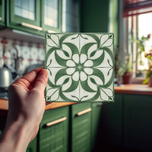 Betoverend Smaragdgroen Symmetrisch Bloemmotief Tegeltje