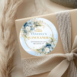 Betoverend Stofblauw Goud Groene Quinceañera Ronde Sticker