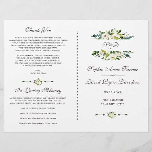 Betoverend wit bloeiend bloem bruiloftsprogramma flyer (Voorkant)