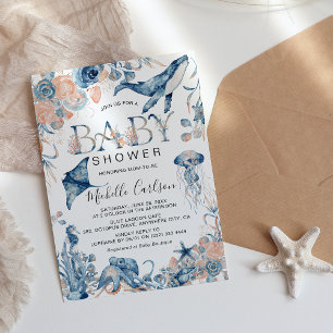 Betoverende Aquarel Onder-de-Zee Baby Shower Kaart
