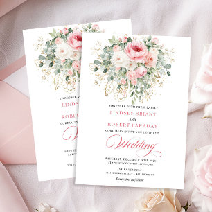 Betoverende Blush Roze Boho Bloemen Bruiloftsinvat Kaart