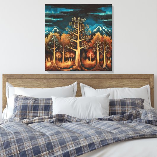 Betoverende bruine herten in Fractal Forest Waterv Canvas Afdruk (Insitu (Slaapkamer))