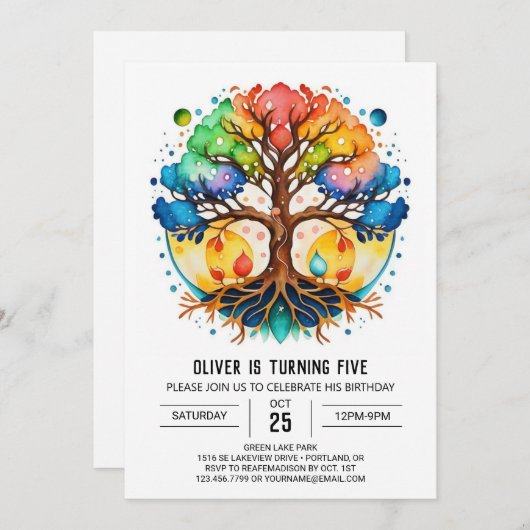 Betoverende digitale boom verjaardag kaart (Voorkant / Achterkant)